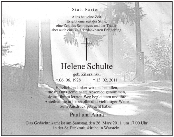 Traueranzeige von Helene Schulte von WESTFÄLISCHER ANZEIGER