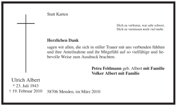 Traueranzeige von Ulrich Albert von WESTFÄLISCHER ANZEIGER