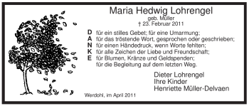 Traueranzeige von Maria Hedwig Lohrengel von WESTFÄLISCHER ANZEIGER