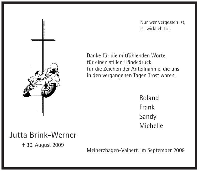  Traueranzeige für Jutta Brink-Werner vom 30.09.2009 aus WESTFÄLISCHER ANZEIGER