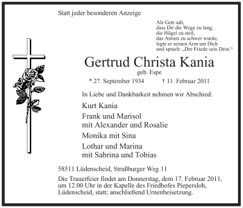 Traueranzeige von Gertrud Christa Kania von WESTFÄLISCHER ANZEIGER
