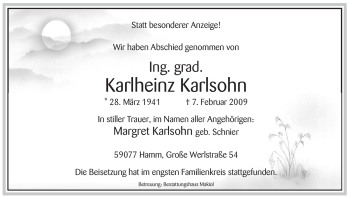 Traueranzeige von Karlheinz Karlsohn von WESTFÄLISCHER ANZEIGER