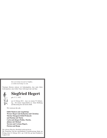 Traueranzeige von Siegfried Hegert von WESTFÄLISCHER ANZEIGER