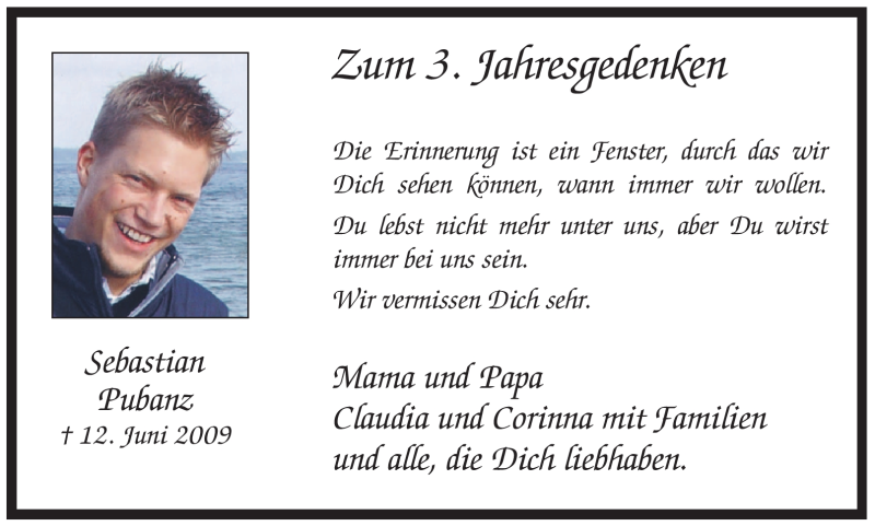  Traueranzeige für Sebastian Pubanz vom 12.06.2012 aus WESTFÄLISCHER ANZEIGER