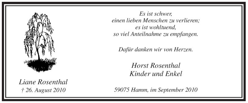  Traueranzeige für Liane Rosenthal vom 18.09.2010 aus WESTFÄLISCHER ANZEIGER