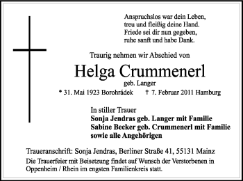 Traueranzeige von Helga Crummenerl von WESTFÄLISCHER ANZEIGER