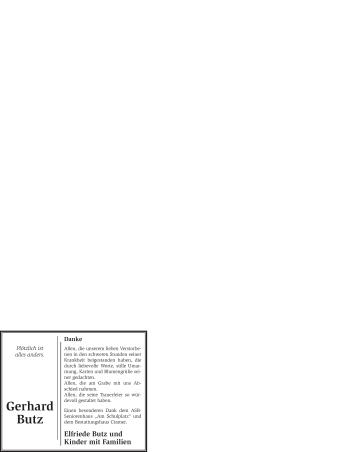 Traueranzeige von Gerhard Butz von WESTFÄLISCHER ANZEIGER