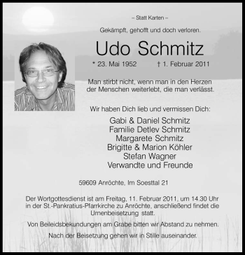 Traueranzeige von Udo Schmitz von WESTFÄLISCHER ANZEIGER