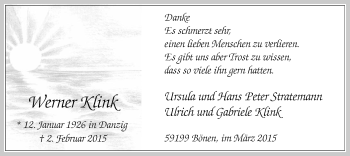 Traueranzeige von Werner Klink von MZV