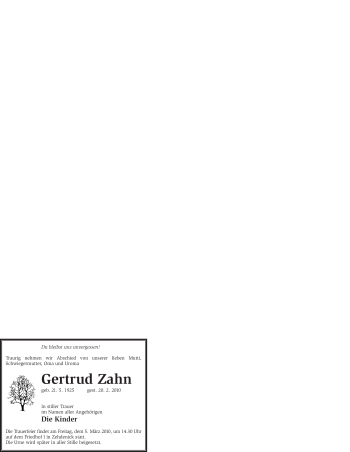 Traueranzeige von Gertrud Zahn von WESTFÄLISCHER ANZEIGER