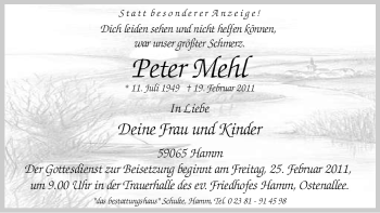 Traueranzeige von Peter Mehl von WESTFÄLISCHER ANZEIGER