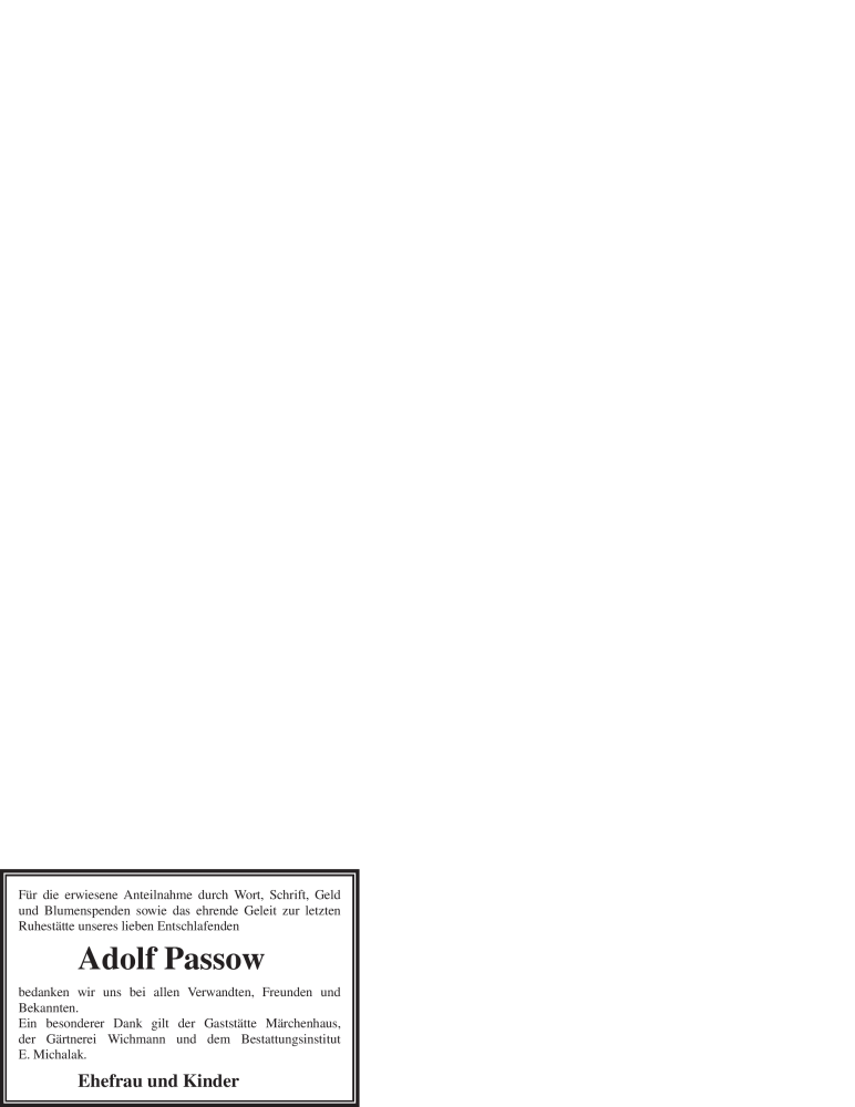  Traueranzeige für Adolf Passow vom 12.03.2011 aus WESTFÄLISCHER ANZEIGER