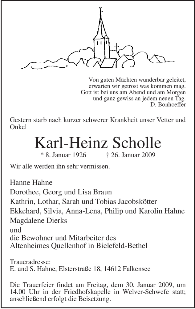  Traueranzeige für Karl-Heinz Scholle vom 29.01.2009 aus WESTFÄLISCHER ANZEIGER