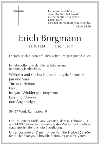 Traueranzeige von Erich Borgmann von WESTFÄLISCHER ANZEIGER