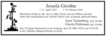 Traueranzeige von Josefa Grothe von WESTFÄLISCHER ANZEIGER