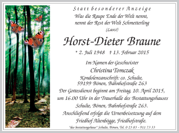 Traueranzeige von Horst-Dieter Braune von MZV