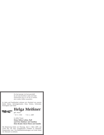 Traueranzeige von Helga Meißner von WESTFÄLISCHER ANZEIGER