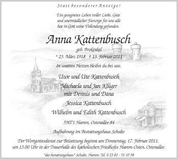 Traueranzeige von Anna Kattenbusch von WESTFÄLISCHER ANZEIGER