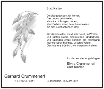 Traueranzeige von Gerhard Crummenerl von WESTFÄLISCHER ANZEIGER