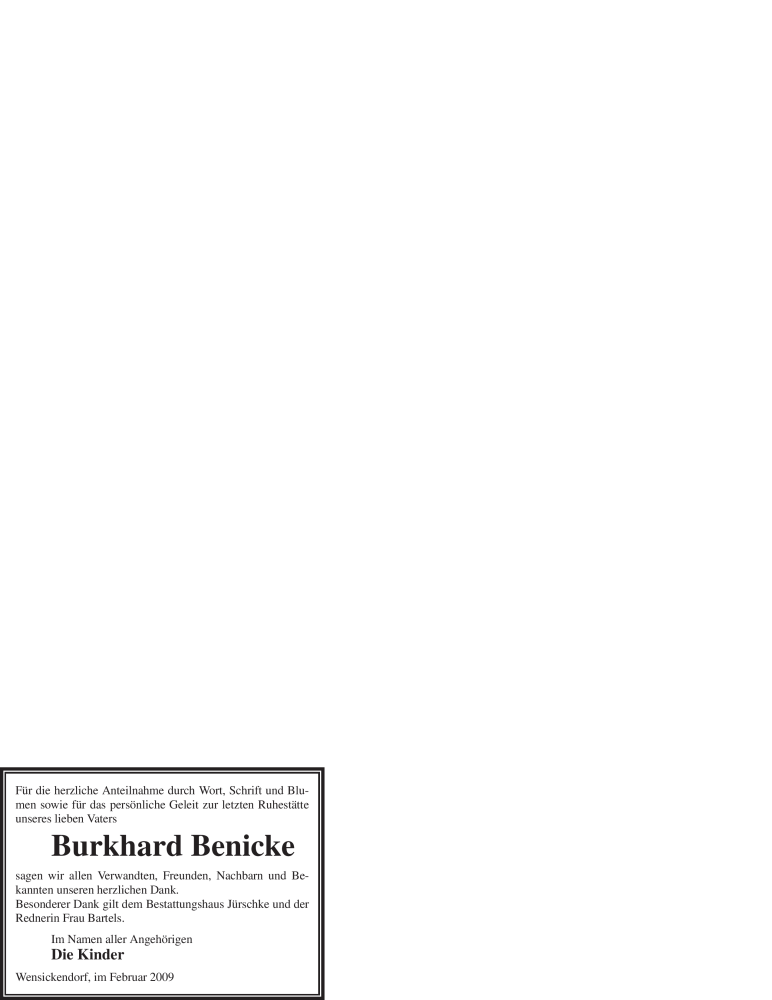  Traueranzeige für Burkhard Benicke vom 27.02.2009 aus WESTFÄLISCHER ANZEIGER
