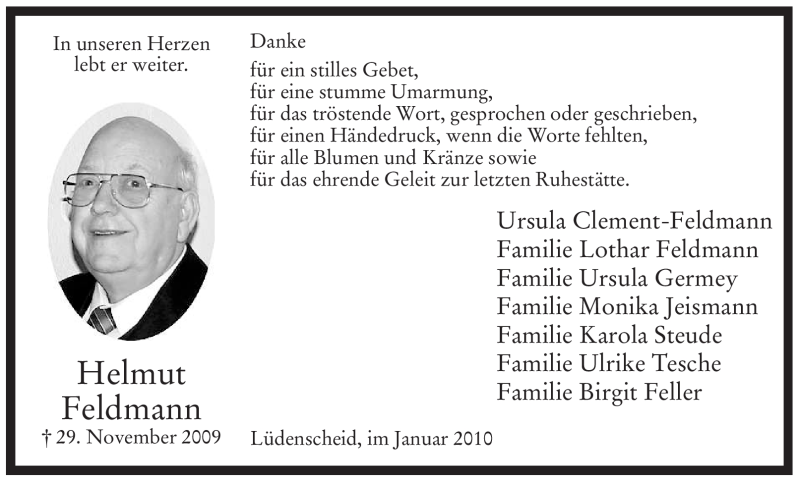  Traueranzeige für Helmut Feldmann vom 23.01.2010 aus WESTFÄLISCHER ANZEIGER