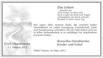 Traueranzeige von Erich Horsthemke von WESTFÄLISCHER ANZEIGER