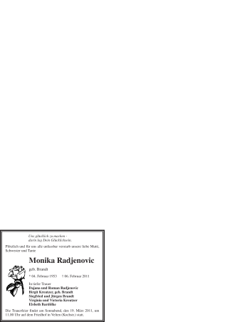 Traueranzeige von Monika Radjenovic von WESTFÄLISCHER ANZEIGER