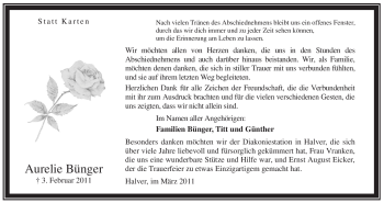 Traueranzeige von Aurelie Bünger von WESTFÄLISCHER ANZEIGER