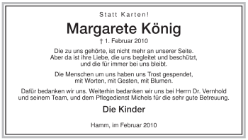 Traueranzeige von Margarete König von WESTFÄLISCHER ANZEIGER