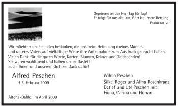 Traueranzeige von Alfred Peschen von WESTFÄLISCHER ANZEIGER