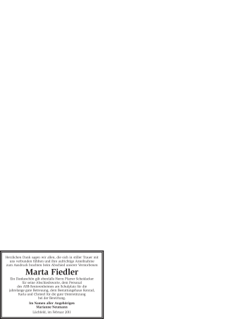 Traueranzeige von Marta Fiedler von WESTFÄLISCHER ANZEIGER