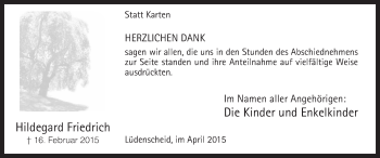 Traueranzeige von Hildegard Friedrich von MZV