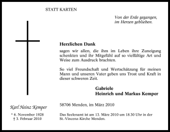 Traueranzeige von Karl Heinz Kemper von WESTFÄLISCHER ANZEIGER