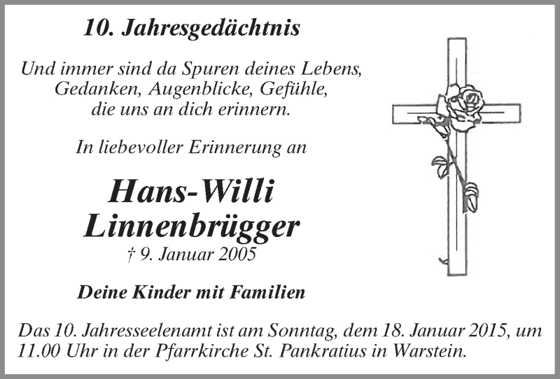  Traueranzeige für Hans-Willi Linnenbrügger vom 09.01.2015 aus MZV