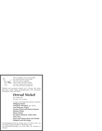 Traueranzeige von Ortrud Nickel von WESTFÄLISCHER ANZEIGER