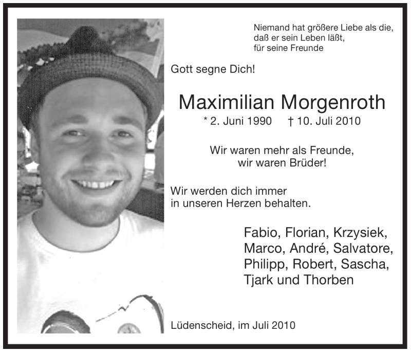  Traueranzeige für Maximilian Morgenroth vom 20.07.2010 aus WESTFÄLISCHER ANZEIGER