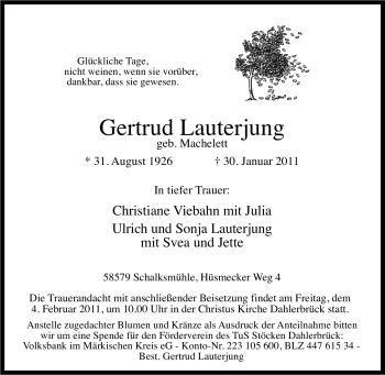 Traueranzeige von Gertrud Lauterjung von WESTFÄLISCHER ANZEIGER