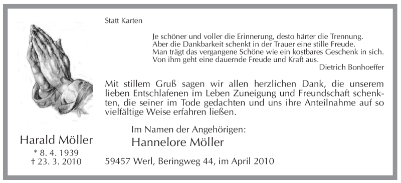  Traueranzeige für Harald Möller vom 24.04.2010 aus WESTFÄLISCHER ANZEIGER
