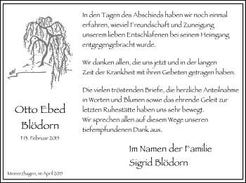 Traueranzeige von Otto Ebed Blödorn von MZV