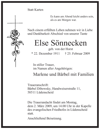 Traueranzeige von Else Sönnecken von WESTFÄLISCHER ANZEIGER