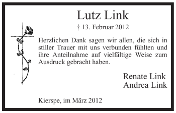 Traueranzeige von Lutz Link von WESTFÄLISCHER ANZEIGER