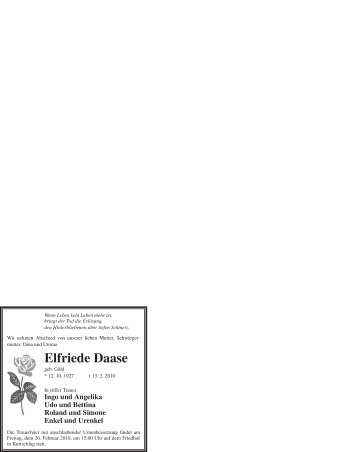 Traueranzeige von Elfriede Daase von WESTFÄLISCHER ANZEIGER