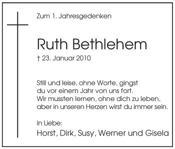 Traueranzeige von Ruth Bethlehem von WESTFÄLISCHER ANZEIGER