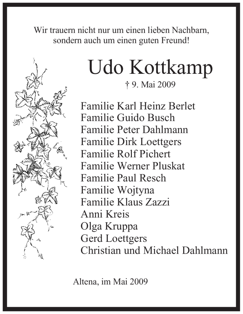  Traueranzeige für Udo Kottkamp vom 14.05.2009 aus WESTFÄLISCHER ANZEIGER