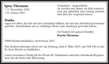Traueranzeige von Ignaz Thiemann von MZV