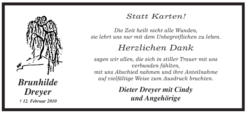  Traueranzeige für Brunhilde Dreyer vom 27.03.2010 aus WESTFÄLISCHER ANZEIGER