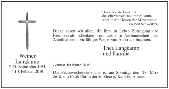 Traueranzeige von Werner Langkamp von WESTFÄLISCHER ANZEIGER