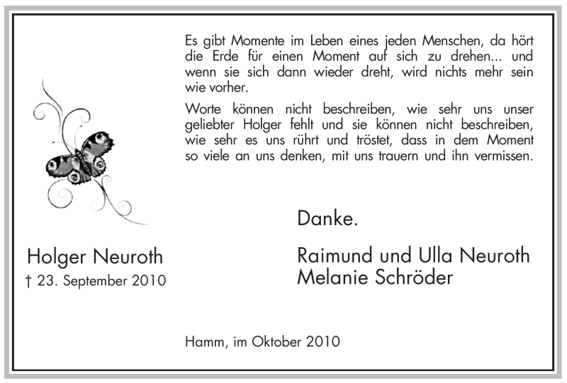  Traueranzeige für Holger Neuroth vom 23.10.2010 aus WESTFÄLISCHER ANZEIGER