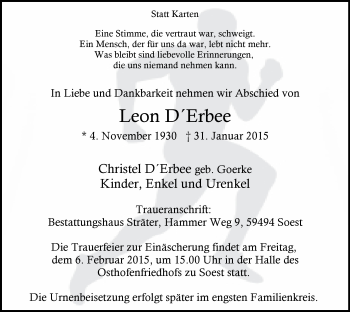 Traueranzeige von Leon D´Erbee von MZV