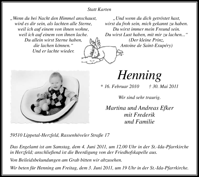  Traueranzeige für Henning Unbekannt vom 02.06.2011 aus WESTFÄLISCHER ANZEIGER